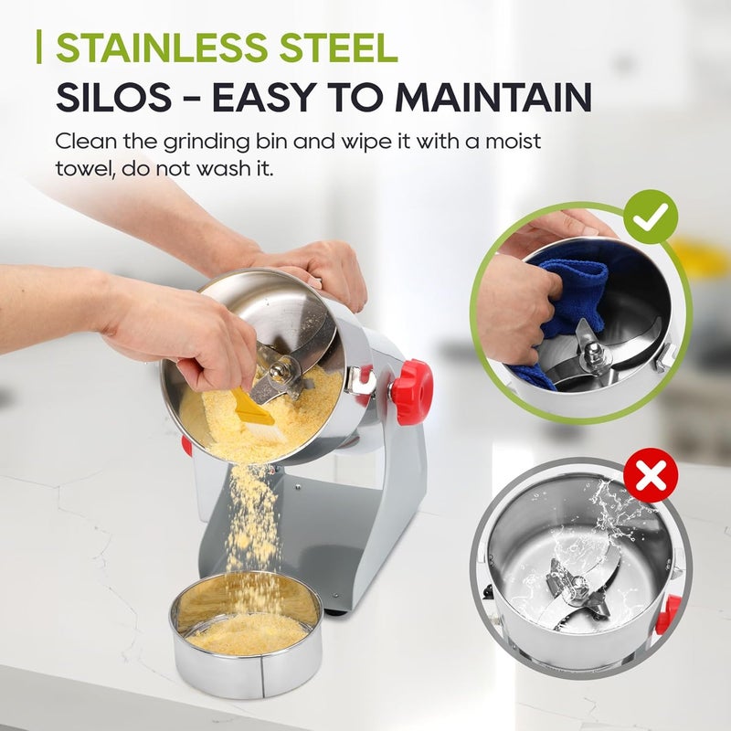 Besilo Electric Grain Mill Grinder 1000g High Speed ，304 Stainless Steel Flour Mill for Wheat, Corn, Coffee, Herbs and Spices Commercial Kitchen Electric Grain Powder Mills - Image 5
